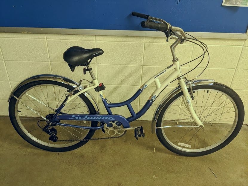 blue schwinn beach cruiser